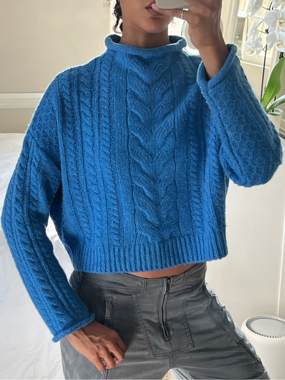 Anthropologie Pilcro Blue Cable Knit Cropped Sweater